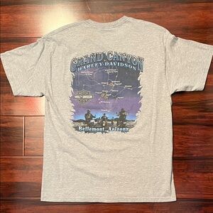 Harley-Davidson Gray Pocket Tee Grand Canyon Bellemont Arizona 2003 Biker Map